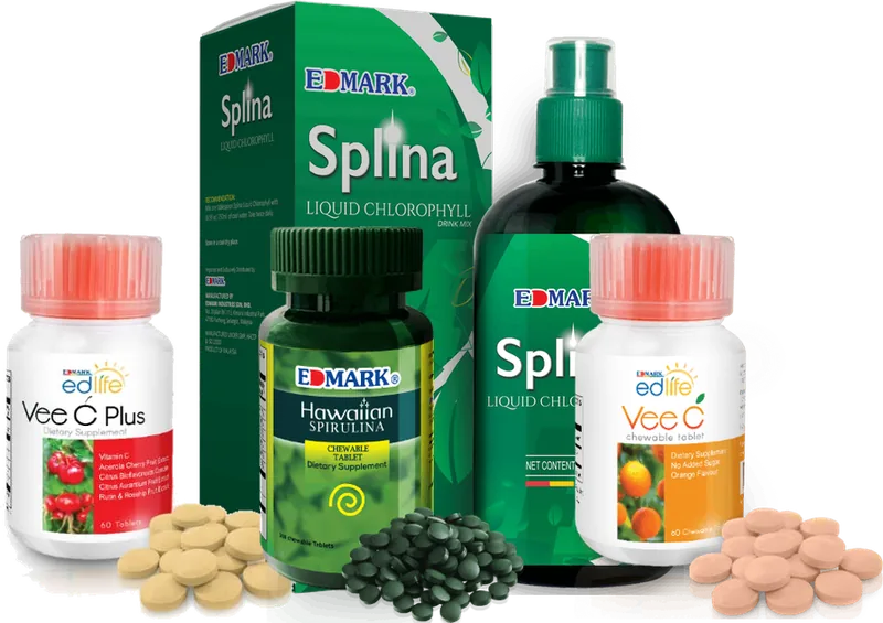 EDMARK Health & Wellness range: edlife Vee C Plus, Hawaiian Spirulina, Splina Liquid Chlorophyll and edlife Vee C