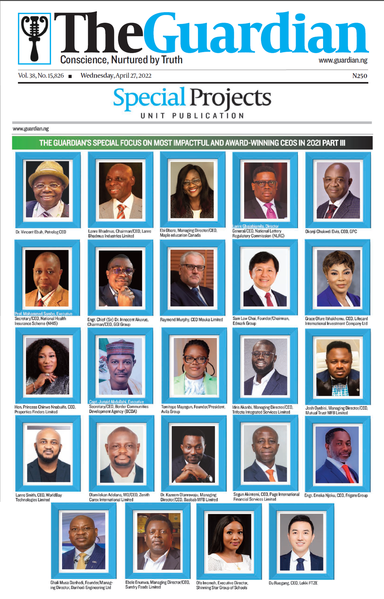 The Guardian Newspaper – 50 Most Impactful and Award Winning CEOs that Contributed to Nigeria’s GDP Growth in 2021