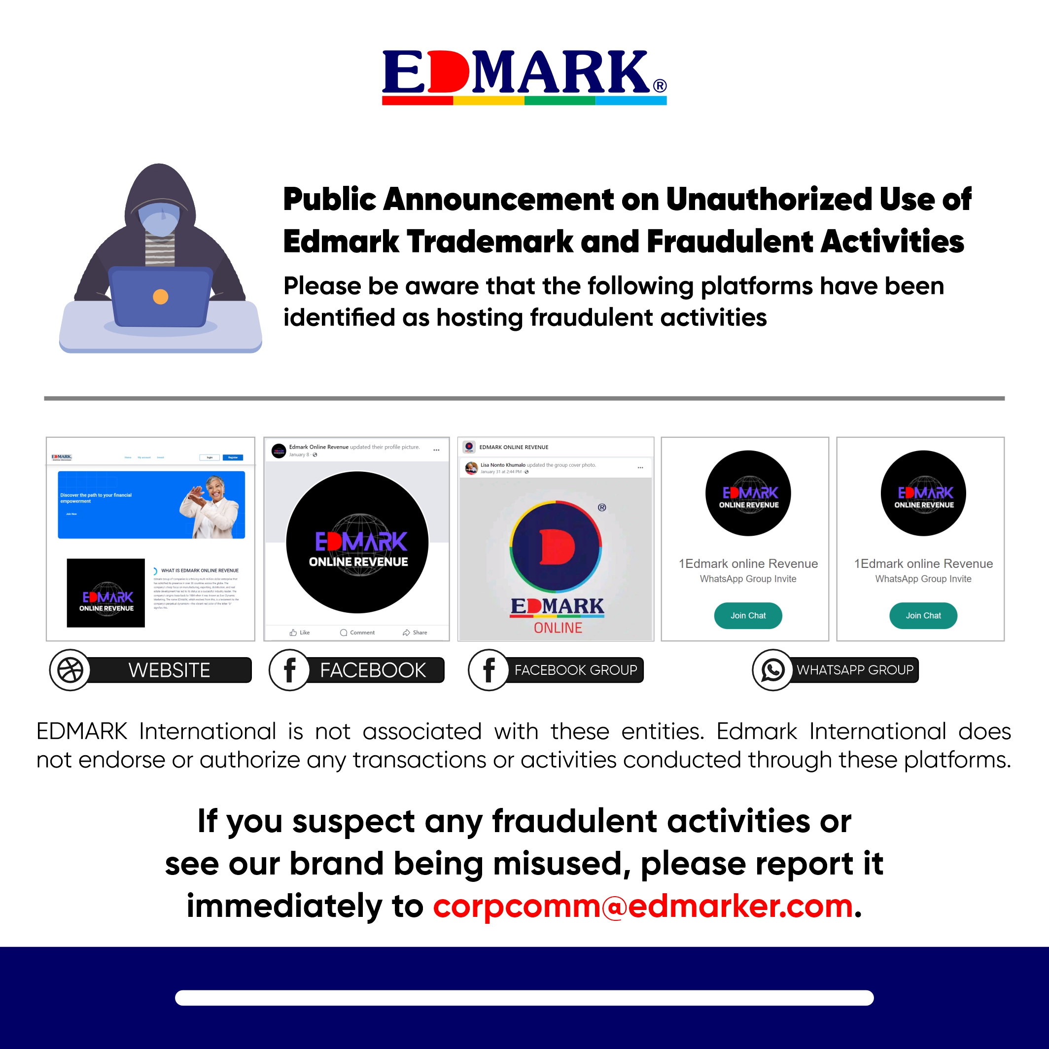 Public Announcement on Unauthorised Use of Edmark Trademark and Fraudulent Activities
